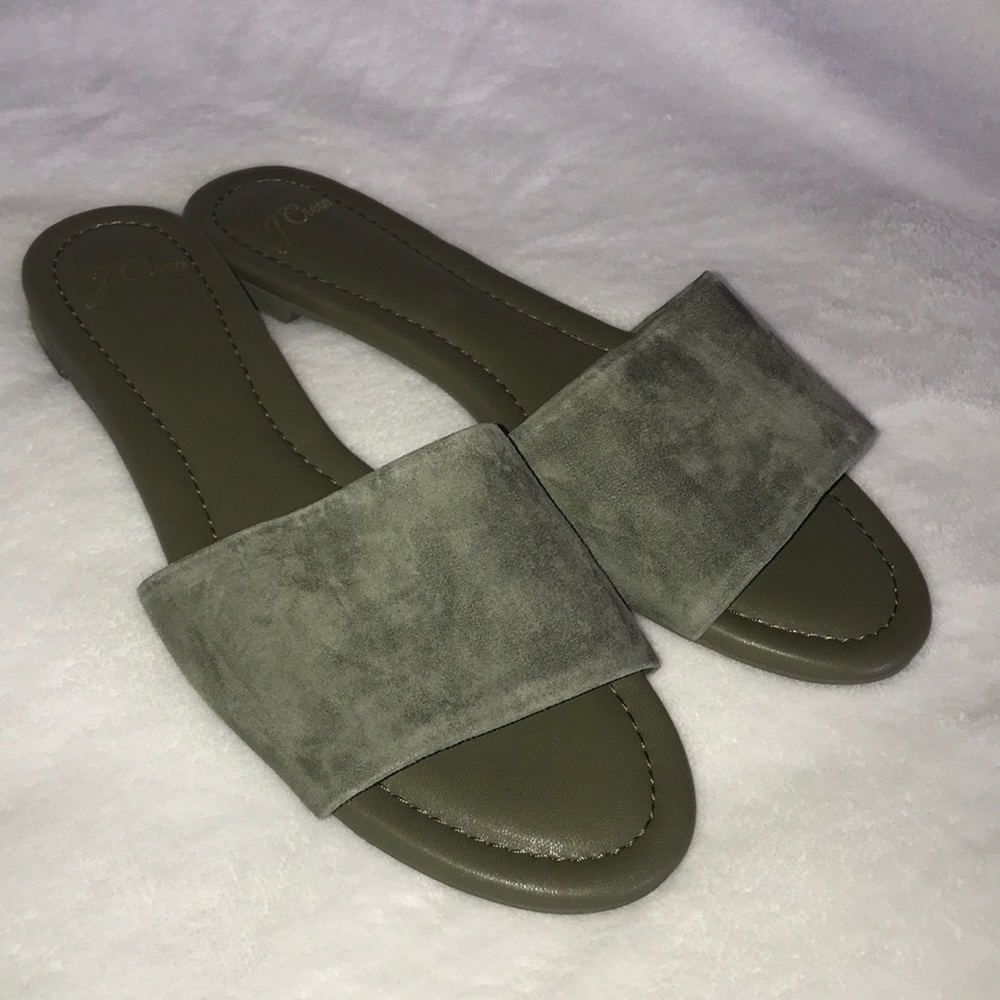 J.crew new/never worn olive suede slides sz 9